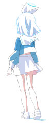 Rule 34 | 1girl, arona (blue archive), blue archive, blue shirt, bow hairband, facing away, from behind, full body, hairband, halo, highres, multicolored hair, papiyon1297, pink hair, sailor collar, shirt, shoes, simple background, skirt, sneakers, solo, two-tone hair, white background, white hair, white sailor collar, white skirt