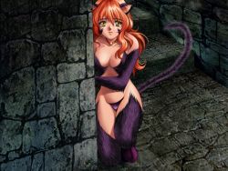 Rule 34 | 1girl, animal ears, bell, breasts, cat ears, cat tail, collar, fur, game cg, jewelry, necklace, nina (words worth), orange hair, pasties, solo, tail, words worth, yellow eyes