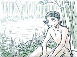 Rule 34 | 1boy, bamboo, do do goki, male focus, nature, original, outdoors, pale color, solo, water, yayoi period