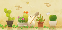 Rule 34 | :3, brick wall, bug, butterfly, cactus, gradient background, hamster, insect, no humans, original, otoufu (12488682), plant, potted plant, shovel, solo, worktool