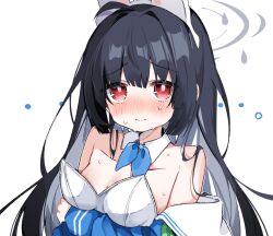 Rule 34 | 1girl, animal ears, black hair, blue archive, blush, breasts, closed mouth, collarbone, detached collar, fake animal ears, grey halo, halo, harebare yurata, highres, leotard, long hair, long sleeves, looking at viewer, miyu (blue archive), rabbit ears, red eyes, simple background, small breasts, solo, strapless, strapless leotard, white background, white leotard