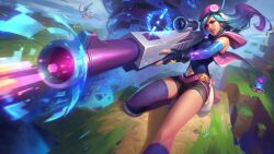 Rule 34 | 1girl, absurdres, caitlyn (league of legends), gun, hat, highres, league of legends, long hair, multicolored hair, navel, rifle, scope, sleeveless, sniper rifle, tagme, thighhighs, weapon
