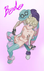Rule 34 | 1boy, 1girl, absurdres, age difference, ahoge, asymmetrical legwear, bede (pokemon), black nails, blonde hair, blush, collarbone, commentary request, creatures (company), curly hair, detached sleeves, dynamax band, erection, eyelashes, game freak, gloves, green headwear, green thighhighs, hat, heart, heart-shaped pupils, hetero, highres, holding, hunched over, monster frog, nail polish, nintendo, nipples, nude, old, old woman, opal (pokemon), partially fingerless gloves, penis, penis grab, pokemon, pokemon swsh, precum, purple scarf, scarf, shoes, short hair, symbol-shaped pupils, thighhighs, trap, uncensored, urethral insertion