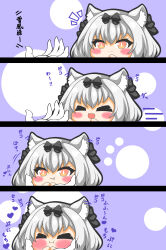 Rule 34 | &gt; &lt;, 1girl, 1other, 4koma, :d, > <, absurdres, animal ear fluff, animal ears, azur lane, black bow, blush, bow, cat ears, closed eyes, closed mouth, comic, commander (azur lane), commentary request, ear wiggle, fang, gloves, grey hair, hair between eyes, hair bow, highres, kurukurumagical, motion lines, notice lines, open mouth, orange eyes, out of frame, smile, translation request, white gloves, xd, yukikaze (azur lane)