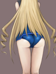 Rule 34 | 10s, 1girl, ass, bare legs, bare shoulders, blonde hair, cameltoe, cecilia alcott, drill hair, from behind, head out of frame, infinite stratos, kneepits, leotard, long hair, pilot suit, simple background, solo, suzuki (pixiv1277943), thigh gap, thighs, trefoil
