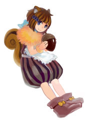 Rule 34 | 1girl, acorn, animal ears, aozora-c, apron, bad id, bad pixiv id, blue eyes, boots, bow, bracelet, brown hair, highres, holding, jewelry, original, personification, puffy pants, short hair, solo, squirrel, squirrel ears, squirrel tail, tail