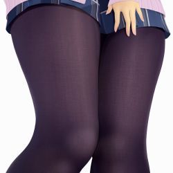 Rule 34 | 1girl, amane 1906, black pantyhose, blue skirt, cardigan, close-up, highres, knees, legs, long sleeves, lower body, miniskirt, nail polish, original, pantyhose, pink cardigan, pink nails, pink sweater, pleated skirt, ribbed sweater, school uniform, simple background, skirt, sleeves past wrists, solo, sweater, thighs, white background