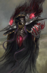 Rule 34 | 1boy, ainz ooal gown, ari ibarra, black robe, blood, blood on hands, bone, commentary, energy, english commentary, eye trail, fantasy, floating clothes, glowing, glowing eye, hand up, heart (organ), highres, holding, holding organ, hood, hood up, hooded robe, jewelry, lich, light trail, looking at viewer, magic, making-of available, male focus, orb, outdoors, overlord (maruyama), red eyes, ribs, ring, robe, shade, skeletal arm, skeleton, skull, standing, undead, upper body, wide sleeves