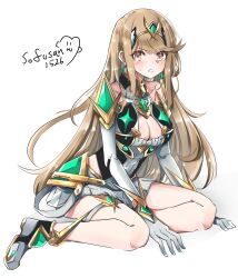 Rule 34 | absurdres, blonde hair, breasts, highres, large breasts, long hair, mythra (xenoblade), simple background, sofusan1526, very long hair, white background, xenoblade chronicles (series), xenoblade chronicles 2