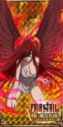 Rule 34 | 1girl, breasts, cleavage, fairy tail, irene belserion, large breasts, long hair, mature female, official art, red hair, wings