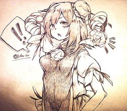 Rule 34 | !, !!, 1girl, artist name, bandages, bun cover, chinese clothes, double bun, flower, ibaraki kasen, md5 mismatch, monochrome, open mouth, pink hair, resized, rose, short hair, sketch, solo, tabard, touhou, traditional media, wadante