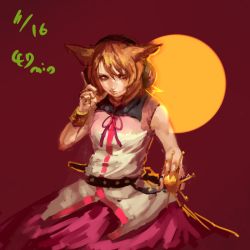 Rule 34 | 1girl, animal ears, blonde hair, bracelet, closed mouth, dated, hands on headphones, headphones, holding, inishie kumo, jewelry, looking at viewer, one-hour drawing challenge, pink skirt, sketch, skirt, solo, touhou, toyosatomimi no miko, vest, white vest, yellow eyes
