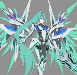Rule 34 | 1girl, absurdly long hair, breasts, chest jewel, earrings, gloves, green eyes, green hair, hakusai (hksicabb), high heels, highres, jewelry, large breasts, long hair, pneuma (xenoblade), ponytail, solo, spoilers, swept bangs, tiara, unfinished, very long hair, xenoblade chronicles (series), xenoblade chronicles 2