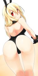 Rule 34 | 1girl, animal ears, ass, back, blonde hair, fake animal ears, gloves, heart, heart-shaped pupils, highres, kochiya (gothope), long hair, looking at viewer, looking back, original, phantasy star, phantasy star online 2, playboy bunny, rabbit ears, red eyes, smile, solo, symbol-shaped pupils