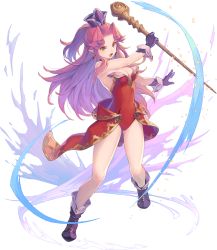 Rule 34 | 1girl, angela (seiken densetsu 3), boots, breasts, brown eyes, cleavage, earrings, full body, gloves, haccan, hat, highres, holding, holding wand, jewelry, leotard, long hair, magic, medium breasts, non-web source, official art, open mouth, pointy ears, purple gloves, purple hair, red leotard, seiken densetsu, seiken densetsu 3, solo, standing, strapless, strapless leotard, transparent background, wand
