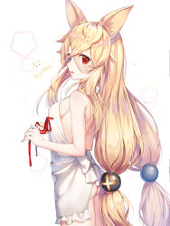 Rule 34 | 1girl, animal ears, apron, artist name, ass, bare shoulders, blonde hair, blue eyes, blush, breasts, cat ears, g41 (girls&#039; frontline), girls&#039; frontline, hair between eyes, hair bobbles, hair ornament, heterochromia, long hair, looking at viewer, low-tied long hair, naked apron, open mouth, red eyes, roang, shoulder blades, sidelocks, small breasts, smile, solo, twintails, very long hair