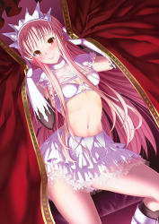 Rule 34 | 1girl, blunt bangs, blush, breasts, brown eyes, curtains, emanon123, fate/grand order, fate (series), highres, long hair, looking at viewer, medb (fate), midriff, navel, pink hair, skirt, small breasts, smile, solo
