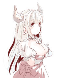 Rule 34 | 10s, 1girl, :/, absurdres, alicia (granblue fantasy), alternate eye color, bad id, bad pixiv id, blush, bow, breast hold, breasts, cleavage, cleavage cutout, closed mouth, clothing cutout, crossed arms, draph, dress, ears down, elbow gloves, expressionless, eyebrows, gloves, granblue fantasy, highres, horns, large breasts, long hair, mature female, myouji namawe, pointy ears, puffy short sleeves, puffy sleeves, red bow, red dress, short sleeves, silver hair, simple background, solo, tareme, white background, white eyes, white gloves