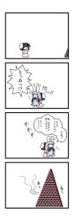 Rule 34 | 2girls, 4koma, ^^^, animal ears, apron, black hair, card, chibi, comic, dora ita, flying sweatdrops, hand on own face, highres, house of cards, inaba tewi, long hair, multiple girls, playing card, purple hair, rabbit ears, reisen udongein inaba, school uniform, short hair, steam, sweat, sweatdrop, touhou, translation request, white background