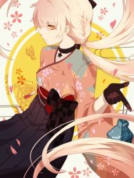 Rule 34 | 1girl, black gloves, blonde hair, choker, dress, girls&#039; frontline, gloves, hair ornament, hair ribbon, highres, japanese clothes, jewelry, kimono, long hair, looking at viewer, necklace, official alternate costume, orange eyes, ots-14 (flurry of petals) (girls&#039; frontline), ots-14 (girls&#039; frontline), profile, ribbon, skirt, solo, star (symbol), star necklace, very long hair, yellow eyes, zhuge zhuge qian