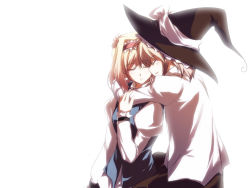 2girls alice_margatroid blonde_hair closed_eyes female_focus hat hug kirisame_marisa multiple_girls namatarou touhou witch witch_hat