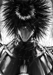 Rule 34 | 1boy, armor, artist name, commentary, cyclops, english commentary, glowing, glowing eyes, greyscale, highres, kudou kishi, looking at viewer, male focus, monochrome, one-eyed, one-punch man, portrait, solo, the golden smurf