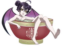 Rule 34 | absurdres, bathing, black hair, black sclera, bowl, colored sclera, corona-chan, coronavirus, double bun, food, glee-chan, highres, nude, original, personification, soup, transparent background, yellow eyes