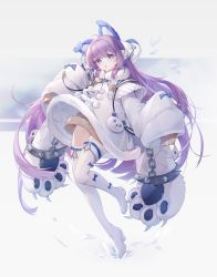 Rule 34 | 1girl, absurdres, animal ears, animal hands, azur lane, blue eyes, boots, brown sweater, capelet, chain, chinese commentary, coat, commentary request, fake animal ears, full body, fur-trimmed capelet, fur-trimmed coat, fur trim, high heel boots, high heels, highres, irisrey, long sleeves, looking at viewer, parted lips, purple hair, sleeves past fingers, sleeves past wrists, solo, standing, standing on one leg, sweater, tashkent (azur lane), thigh boots, thighhighs, white capelet, white coat, white footwear, white thighhighs, wide sleeves