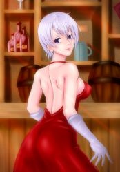 Rule 34 | 1girl, akira (yuibnm71), barrel, blue eyes, breasts, fairy tail, gloves, highres, large breasts, lisanna strauss, solo, white hair