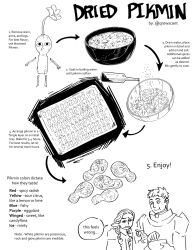 Rule 34 | 1boy, 1girl, :t, armor, baking sheet, bottle, bowl, cooking, dismemberment, dungeon meshi, elf, english text, flower, greyscale, highres, laios touden, lineart, long hair, marcille donato, monochrome, nintendo, no mouth, pikmin (creature), pikmin (series), pointy ears, pointy nose, qrowscant, recipe, salt, severed arm, severed leg, severed limb, short hair