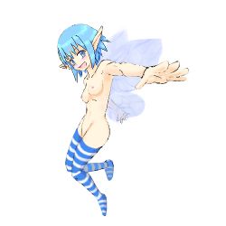 Rule 34 | blue hair, fairy, lowres, oekaki, pointy ears, solo, striped clothes, striped thighhighs, thighhighs, wings