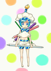 Rule 34 | bad id, bad pixiv id, birthday, blue eyes, blue hair, candle, colored pencil, freckles, hat, oversized object, pen, pencil, pixiv, pixiv-tan, short hair, shorts, solo, takeshiko, wooden pencil