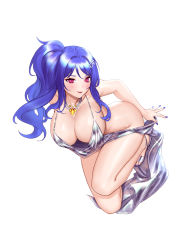 Rule 34 | 1girl, azur lane, backless dress, backless outfit, bare shoulders, blue eyes, blue hair, blue nails, blush, bottomless, breasts, cleavage, clothes pull, dress, dress pull, earrings, evening gown, grey dress, hair between eyes, hair ornament, hairclip, halter dress, halterneck, high heels, highres, jewelry, large breasts, long hair, looking at viewer, nail polish, necklace, pink eyes, plunging neckline, revealing clothes, side ponytail, sidelocks, silver dress, silver footwear, siun, solo, st. louis (azur lane), st. louis (luxurious wheels) (azur lane), thighs, very long hair