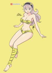 Rule 34 | 1girl, absurdres, artist name, breasts, corrin (female) (fire emblem), corrin (fire emblem), corrin (fire emblem) (female), cosplay, feet, fire emblem, fire emblem fates, fire emblem if, grey hair, hairband, highres, intelligent systems, large breasts, long hair, lum, lum (cosplay), nintendo, raydango, red eyes, simple background, toes, yellow background