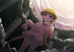 Rule 34 | 1girl, backlighting, blurry, blurry background, blush, commentary request, covered erect nipples, detached sleeves, dress, feet out of frame, hat, highres, light brown hair, long hair, long sleeves, looking at viewer, low twintails, ne an ito, parted lips, pink dress, pink eyes, pink sleeves, school hat, sleeves past fingers, sleeves past wrists, solo, standing, thick thighs, thighs, tsukuyomi ai, twintails, very long hair, voiceroid