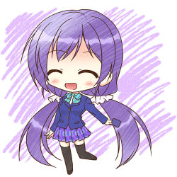 Rule 34 | 10s, 1girl, :d, ^ ^, blazer, chibi, endori, closed eyes, long hair, love live!, love live! school idol project, lowres, open mouth, purple hair, school uniform, skirt, smile, solo, thighhighs, tojo nozomi, twintails