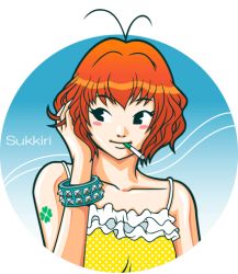 Rule 34 | antenna hair, cigarette, kzm, lowres, red hair, short hair, smoking, solo, wristband