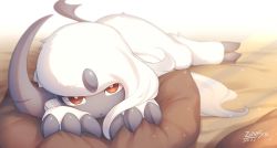 Rule 34 | absol, absurdres, blurry, bright pupils, brown eyes, claws, commentary request, creatures (company), dated, game freak, gen 3 pokemon, highres, looking at viewer, nintendo, no humans, pokemon, pokemon (creature), signature, solo, white fur, white pupils, zinfyu