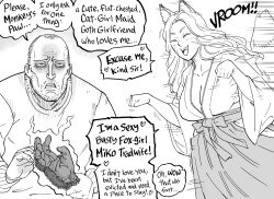 Rule 34 | 1boy, 1girl, absurdres, animal ears, bb (baalbuddy), breasts, cleavage, commentary, english commentary, english text, facial hair, fangs, fox ears, fox girl, fox tail, hakama, highres, japanese clothes, kitsune, large breasts, long hair, original, paw pose, speech bubble, stubble, tail, the monkey&#039;s paw, whiskers, wide sleeves