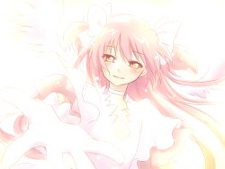Rule 34 | 10s, 1girl, female focus, gradient background, hana azuki, kaname madoka, long hair, magical girl, mahou shoujo madoka magica, mahou shoujo madoka magica (anime), simple background, smile, solo, spoilers, twintails, two side up, ultimate madoka, white background