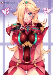 Rule 34 | 1girl, alternate costume, black gloves, blonde hair, breasts, chest jewel, cosplay, earrings, fingerless gloves, gem, gloves, jewelry, large breasts, mario (series), nintendo, pyra (xenoblade), pyra (xenoblade) (cosplay), red shorts, rosalina, short shorts, shorts, solo, sugarbell, super mario galaxy, super smash bros., thigh gap, thighhighs, tiara, xenoblade chronicles (series), xenoblade chronicles 2