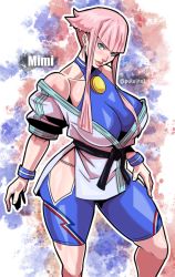 Rule 34 | 1girl, ass, bare shoulders, belt, black belt, blue eyes, blush, breasts, capcom, cleavage, curvy, female focus, gym uniform, highres, huge ass, japanese clothes, kimono, large breasts, long hair, manon legrand, pale skin, pink hair, solo, street fighter, street fighter 6, swimsuit