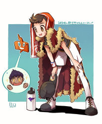 Rule 34 | 1boy, :d, argyle, bent over, bo9 (bo9 nc), bottle, brown eyes, brown hair, cape, champion uniform, commentary, creatures (company), dated, dynamax band, fur-trimmed cape, fur trim, game freak, gen 4 pokemon, hat, holding, holding clothes, holding hat, hop (pokemon), leggings, looking down, male focus, nintendo, open mouth, pokemon, pokemon (creature), pokemon swsh, red cape, rotom, rotom phone, shirt, shoes, short sleeves, shorts, signature, smile, sparkle, sweat, symbol-only commentary, teeth, tongue, towel, towel on head, translation request, unworn hat, unworn headwear, victor (pokemon), water bottle, white legwear, white shorts