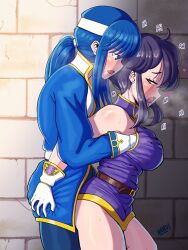 Rule 34 | 1boy, 1girl, ass grab, black hair, blue hair, blush, caprednahu, clothed sex, clothes lift, commission, commissioner upload, fire emblem, fire emblem: genealogy of the holy war, grabbing, grabbing another&#039;s breast, grabbing from behind, grinding, groping, hand under clothes, hand under shirt, heart, heart-shaped pupils, hetero, highres, implied sex, larcei (fire emblem), looking at another, nintendo, open mouth, public indecency, purple tunic, seliph (fire emblem), sex, sex from behind, shirt, sidelocks, standing, standing sex, stealth sex, steam, sweat, symbol-shaped pupils, thighs