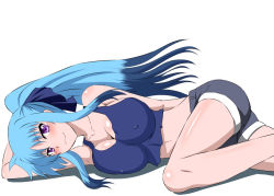 Rule 34 | 1girl, aged up, blue hair, long hair, lying, lyrical nanoha, mahou shoujo lyrical nanoha, mahou shoujo lyrical nanoha a&#039;s, mahou shoujo lyrical nanoha a&#039;s portable: the battle of aces, levi the slasher, multicolored hair, purple eyes, simple background, solo, two-tone hair, zerosu (take out)