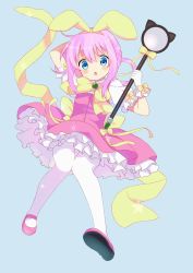 Rule 34 | 10s, 1girl, blue eyes, blush, derivative work, dress, gloves, highres, knees together feet apart, long hair, magnifying glass, mary janes, pantyhose, pink hair, ribbon, sherlock shellingford, shoes, solo, tantei opera milky holmes, twintails, y mazun