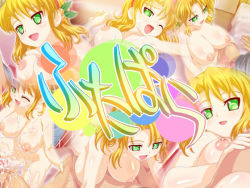 Rule 34 | blonde hair, breasts, censored, futa with male, futanari, green eyes, hair ornament, hairband, large breasts, mosaic censoring, multiple views, nude, open mouth, penis, potato house, source request, tagme