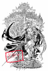Rule 34 | 1girl, ahoge, armor, artoria pendragon (all), artoria pendragon (fate), building, cape, castle, city, fate/stay night, fate (series), female focus, full body, greyscale, helmet, image sample, knight, lance, md5 mismatch, monochrome, nature, penetrator (demon&#039;s souls), pixiv sample, polearm, resized, resolution mismatch, saber (fate), solo, source larger, spear, spot color, todee, weapon