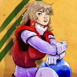 Rule 34 | 1girl, armor, blonde hair, blue eyes, body armor, commentary, damaged, dirty, english commentary, gloves, helmet, highres, houquet et rose, ink (medium), kikou souseiki mospeada, lips, looking at viewer, mospeada, mospeada (mecha), power armor, realistic, ride armor, robotech, rook bartley, science fiction, serious, sitting, sketch, solo, traditional media, unworn headwear, unworn helmet, upper body, vincent riley