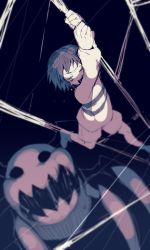 Rule 34 | 1girl, animal, bad id, bad pixiv id, black background, black hair, boots, bug, frisk (undertale), full body, giant spider, greyscale, hair between eyes, jumping, long sleeves, looking at another, looking back, monochrome, monster, one eye closed, open mouth, oshiruko (tsume), oversized animal, shirt, short hair, shorts, simple background, spider, string, striped clothes, striped shirt, undertale